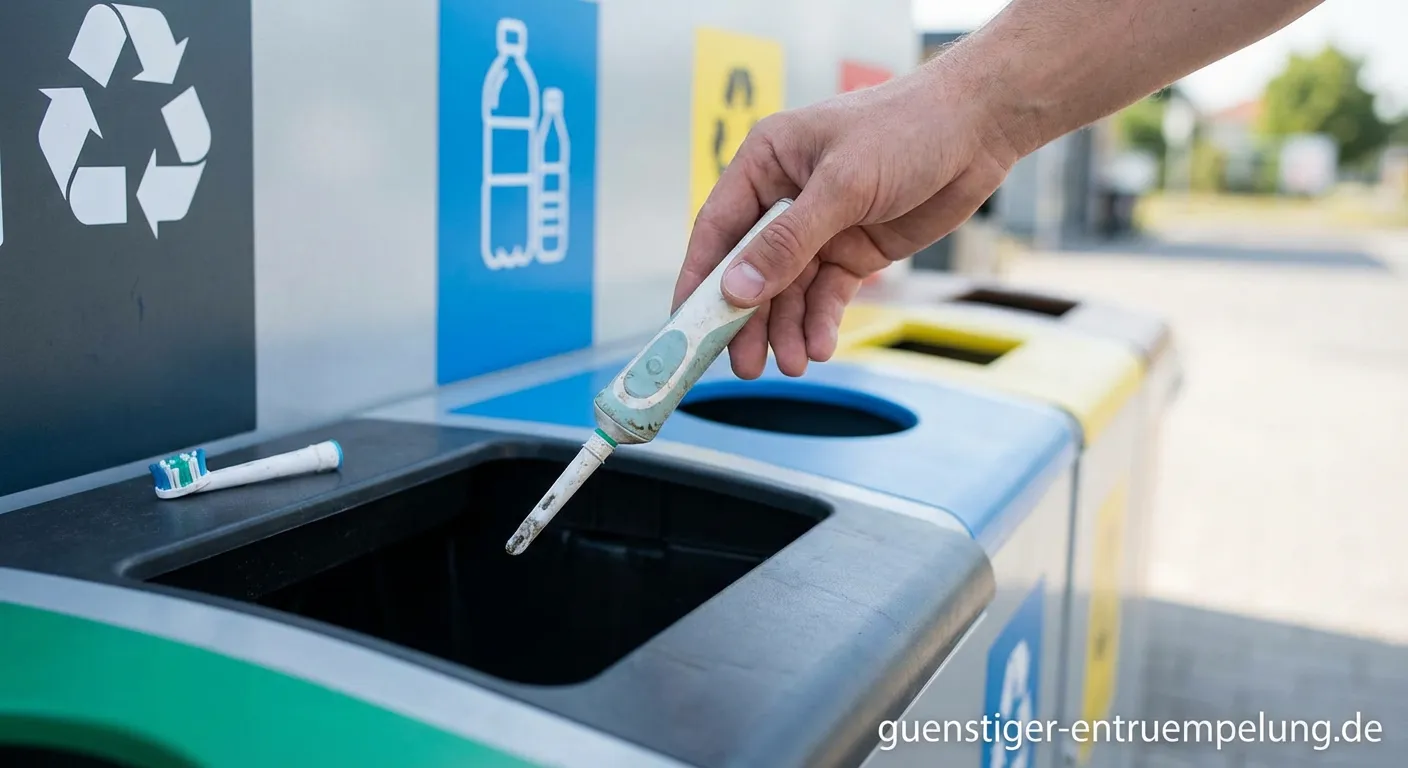 Alte Elektrozahnbürste neben Recycling-Symbol