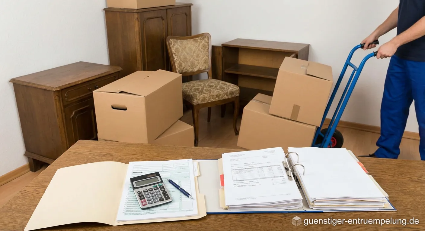 Steuererklärung Formulare, Taschenrechner und Notizen zum Entrümpelung steuerlich absetzen