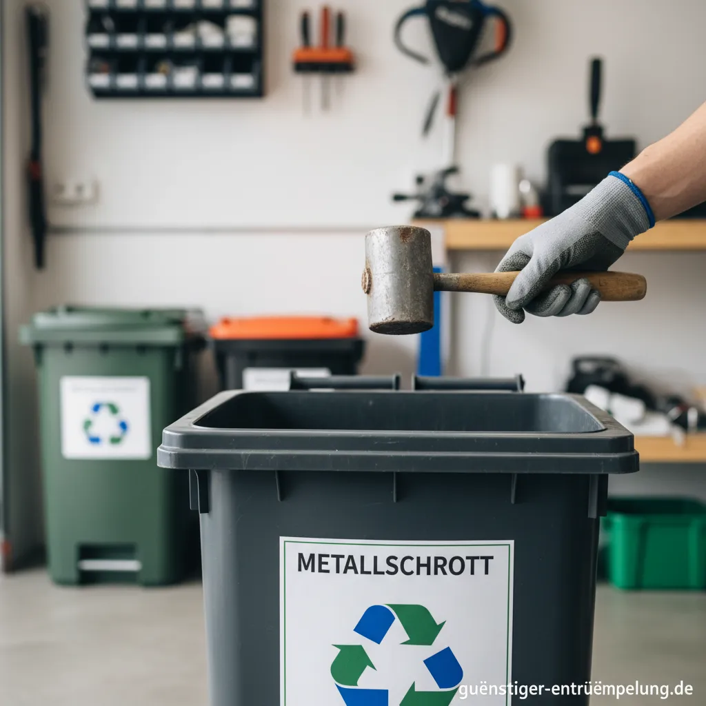 Ein alter Fleischklopfer aus Metall liegt auf einer Holzoberfläche.
