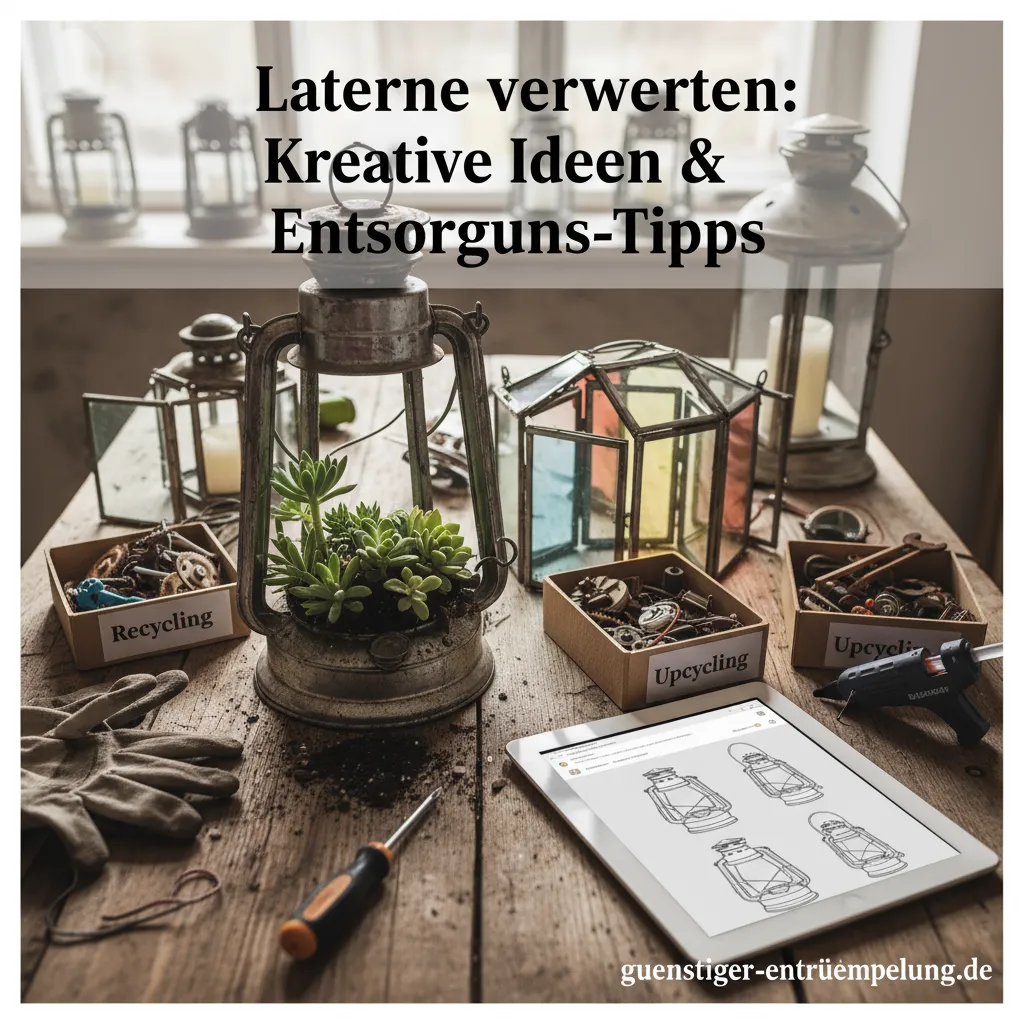Eine alte, umgestaltete Laterne, die als dekoratives Element wiederverwendet wird