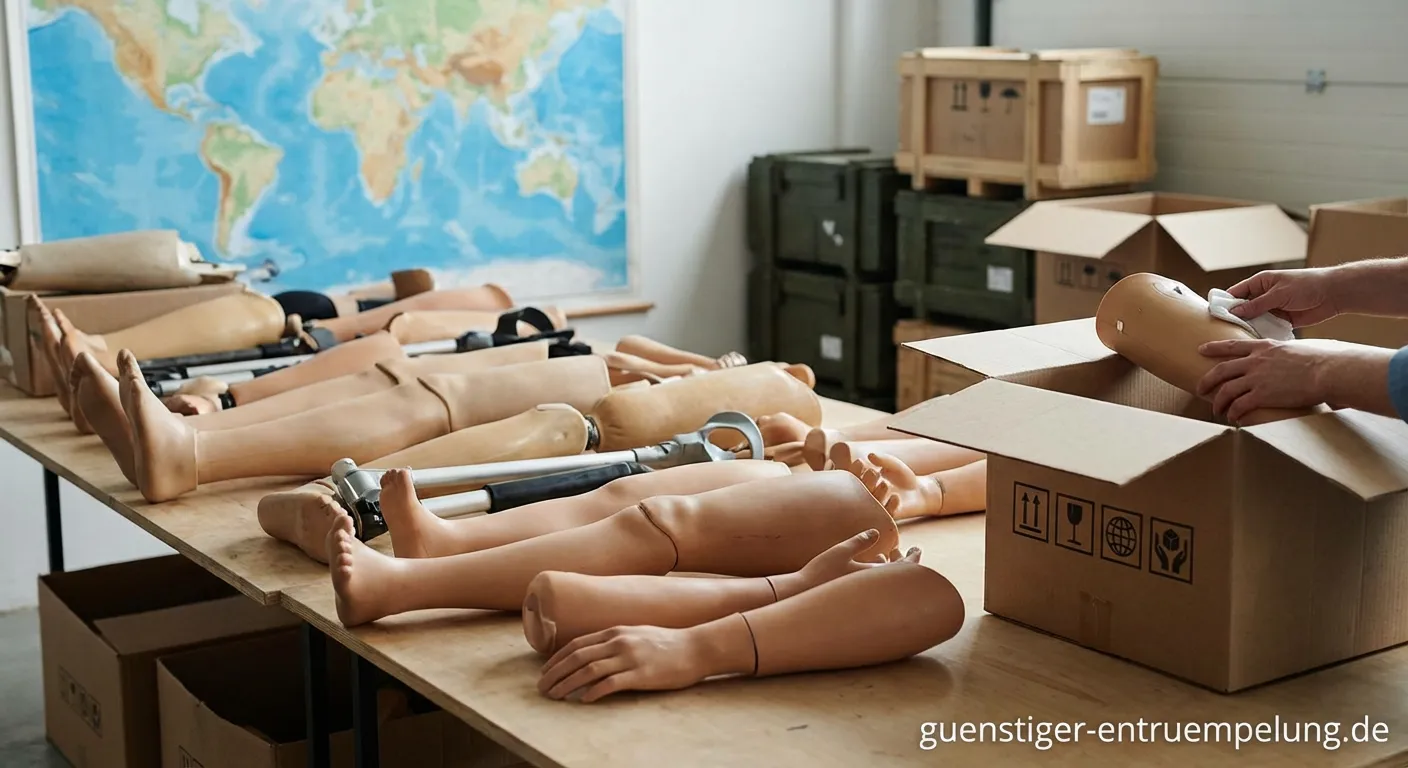 Sammlung von gebrauchten Beinprothesen für eine Spende